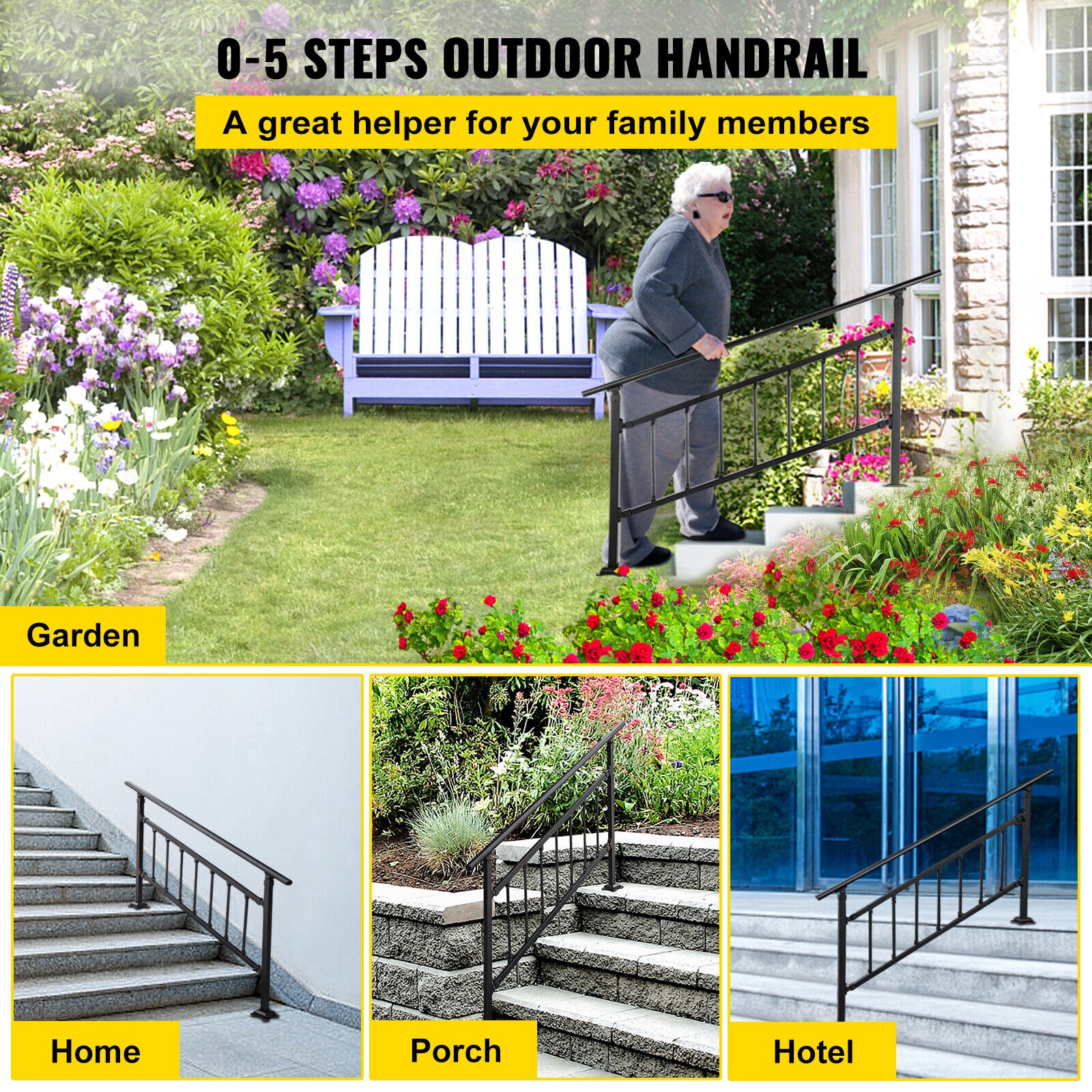 Adjustable Wrought Iron Stair Railing For Exterior Concrete Steps_voghion.com